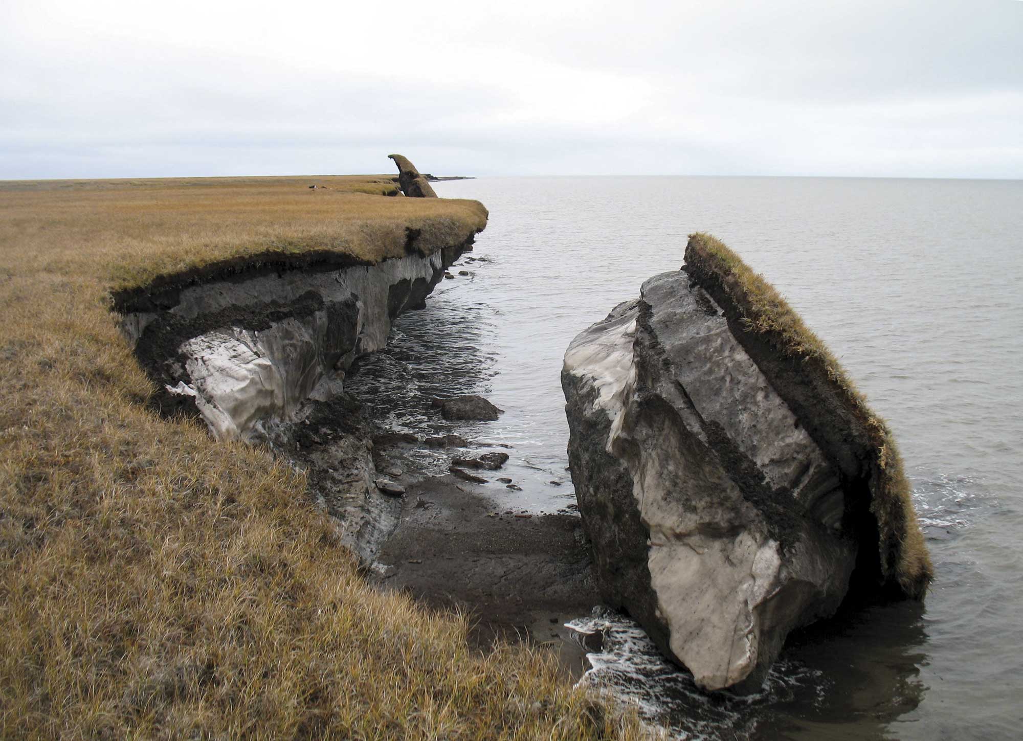 Collapsed permafrost block of coastal tundra on Alaska’s Arctic Coast / Courtesy USGS Alaska Science Center